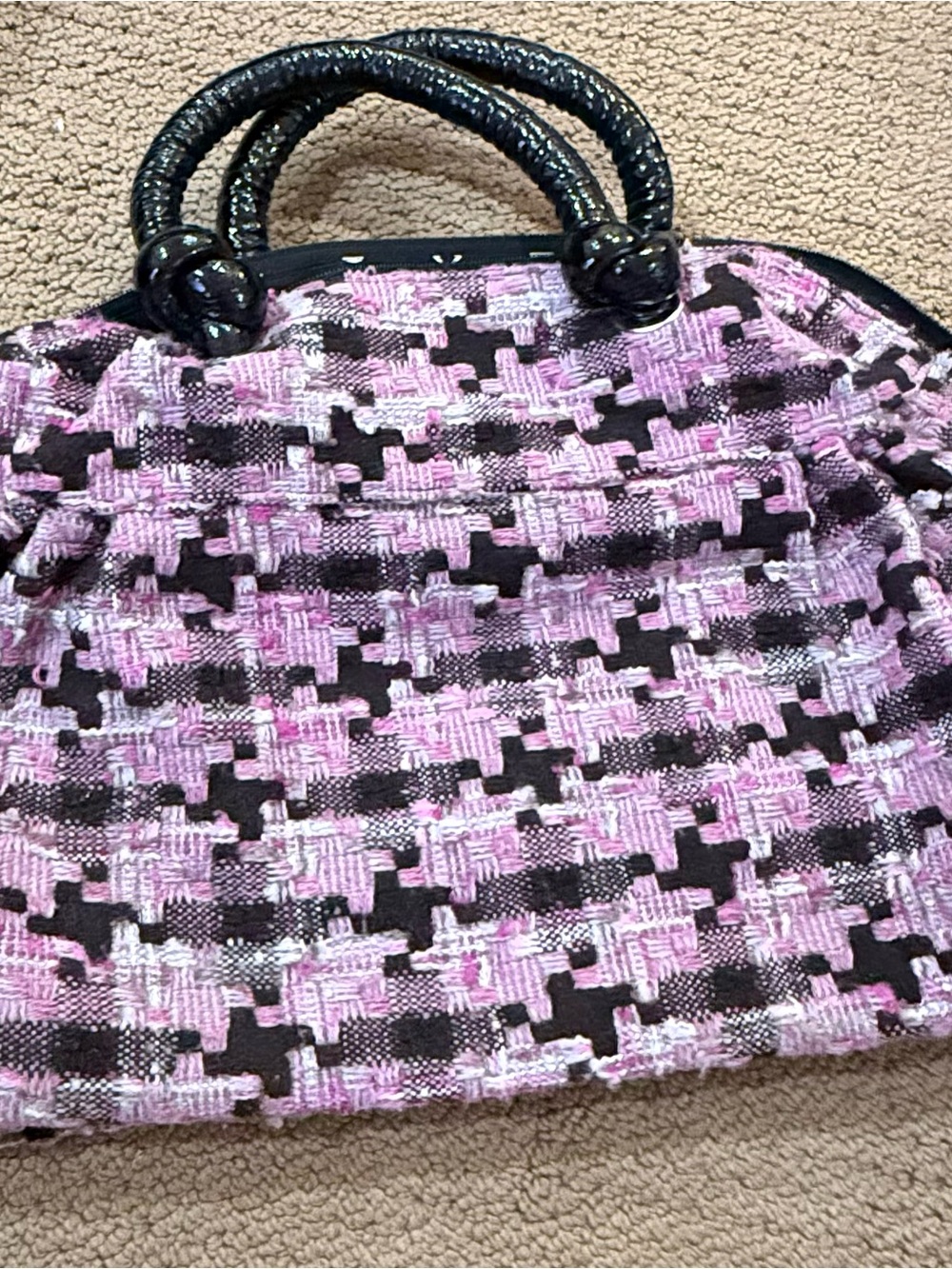 Woven Pink & Black Tote Bag with Top Handles nwot